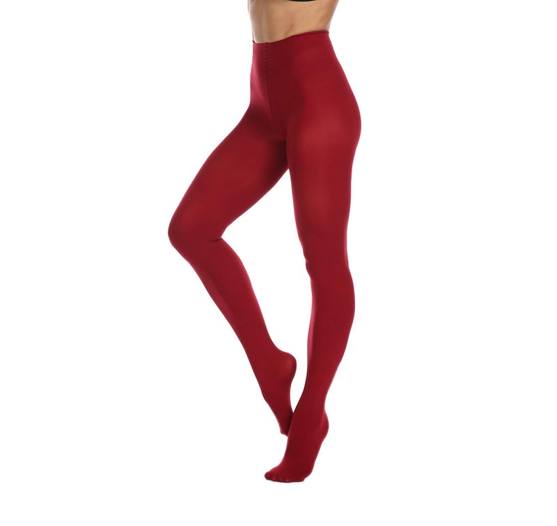 Frola Women's 80 Denier Soft Semi Opaque Solid Color Footed Pantyhose Tights((Small-Medium,Wine Red) - Image 2